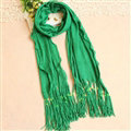 Cheapest Fringed Scarves Wraps Women Winter Warm Wool Solid 185*55CM - Green