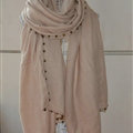 Classic Beaded Scarf Scarves For Women Winter Warm Cotton Panties 215*85CM - Beige
