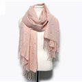 Classic Fringed Beaded Scarf Scarves For Women Winter Warm Cotton Panties 183*66CM - Pink