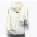 Classic Fringed Beaded Scarf Scarves For Women Winter Warm Cotton Panties 183*66CM - White