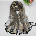 Cool Floral Lace Women Scarf Shawls Winter Warm Polyester Scarves 195*69CM - Grey