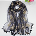 Cool Floral Lace Women Scarf Shawls Winter Warm Polyester Scarves 195*69CM - Navy