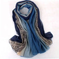 Floral Printed Lace Women Scarf Fiber Cloth Warm Scarves Wraps 180*95CM - Blue