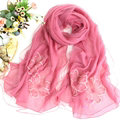 Free Floral Lace Scarf Shawls Women Winter Warm Chiffon Solid 198*70CM - Rose
