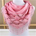 Fringed Lace Floral Scarf Shawls Women Winter Warm Velvet Panties 140*50CM - Pink