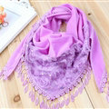 Fringed Lace Floral Scarf Shawls Women Winter Warm Velvet Panties 140*50CM - Purple