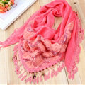 Fringed Lace Floral Scarf Shawls Women Winter Warm Velvet Panties 140*50CM - Watermelon Red