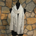 Paillette Embroidered Beaded Scarves Wrap Women Winter Warm Silk 200*50CM - White