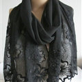 Pretty Embroidered Floral Beaded Scarves Wrap Women Winter Warm Silk 200*50CM - Black