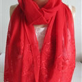 Pretty Embroidered Floral Beaded Scarves Wrap Women Winter Warm Silk 200*50CM - Red