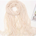 Pretty Embroidered Floral Lace Scarves Wrap Women Winter Warm Cotton 200*75CM - Beige
