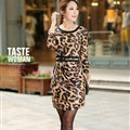 Classy Dresses Fall Women Three-Quarter Sleeve Leopard Print Tunic - Brown