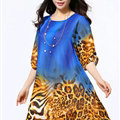 Classy Dresses Summer Female Skirts Leopard Print Plus Size Lantern Sleeve - Royal Blue
