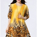 Classy Dresses Summer Female Skirts Leopard Print Plus Size Lantern Sleeve - Yellow
