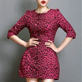 Classy Dresses Winter Ladies Short Skirts Leopard Print Five Sleeved - Rose