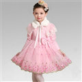 Cute Dresses Winter Flower Girls Bowknot Embroidery Wedding Party Dress - Pink