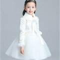Cute Dresses Winter Flower Girls Bowknot Velvlet Wedding Party Dress - White