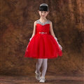 Cute Dresses Winter Flower Girls Chiffon Knee Length Bowknot Wedding Party Dress - Red