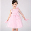 Cute Dresses Winter Flower Girls Knee Length Bowknot Wedding Party Dress - Pink