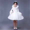 Cute Dresses Winter Flower Girls Lace Cotton Velvlet Wedding Party Dress - White