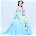 Cute Dresses Winter Flower Girls Long Embroidery Cotton Wedding Party Dress - Blue