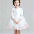 Cute Dresses Winter Flower Girls Long Sleeve Bow Velvlet Wedding Party Dress - White