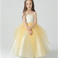 Cute Dresses Winter Flower Girls Sling Bowknot Wedding Party Dress - Yellow