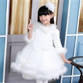 Cute Dresses Winter Flower Girls Velvlet Knee Length Bowknot Wedding Party Dress - White