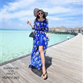 Dresses Summer Girls Fifth Sleeved Split Printed Beach Long Bohemian - Royal Blue