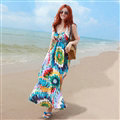 Dresses Summer Women Bohemian Printed Beach Long Chiffon Sundresses - Blue