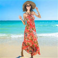 Dresses Summer Women Bohemian Printed Beach Long Chiffon Sundresses - Red