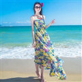 Dresses Summer Women Bohemian Printed Beach Long Chiffon Sundresses - Yellow