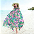 Dresses Summer Women Large Pendulum Printed Beach Long Chiffon Bohemian - Green Pink