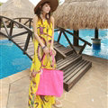Dresses Summer Women Large Pendulum Printed Beach Long Chiffon Bohemian - Yellow