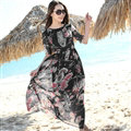 Elegant Dresses Summer Female Printed Beach Bohemian Long Chiffon - Black