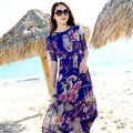 Elegant Dresses Summer Female Printed Beach Bohemian Long Chiffon - Purple