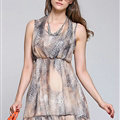 Elegant Dresses Summer Female Skirts Leopard Print Short Halter Style - Coffee