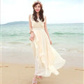Elegant Dresses Summer Women Coast Solid Beach Long Chiffon - Beige