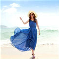 Elegant Dresses Summer Women Coast Solid Beach Long Chiffon - Blue