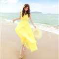 Elegant Dresses Summer Women Coast Solid Beach Long Chiffon - Yellow