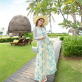 Elegant Dresses Summer Women Floral Strapless Beach Bohemian Long Chiffon - Blue