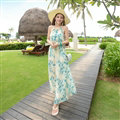 Elegant Dresses Summer Women Floral Strapless Beach Bohemian Long Chiffon - Green