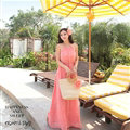 Elegant Dresses Summer Women Floral Strapless Beach Bohemian Long Chiffon - Pink