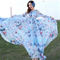 Elegant Dresses Summer Women Long Sleeved Printed Beach Long Chiffon Bohemian - Blue