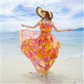 Elegant Dresses Summer Women Printed Strapless Beach Bohemian Long Chiffon - Orange