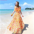 Elegant Dresses Summer Women Printed Strapless Beach Bohemian Long Chiffon - Yellow Red