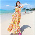 Elegant Dresses Summer Women Printed Strapless Beach Bohemian Long Chiffon - Yellow