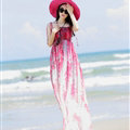 Elegant Dresses Summer Women Sundresses Printed Beach Long Chiffon Bohemian - Red