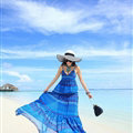 Elegant Dresses Summer Women Sundresses RhombicBeach Long Chiffon Bohemian - Blue