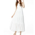 Elegant Dresses Summer Women V-Neck Beach Long Chiffon Bohemian - White